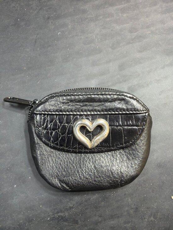 Brighton Handbags - Brighton Black Pebbled Leather Croc Silver Heart Zip Coin Purse Wallet Womens